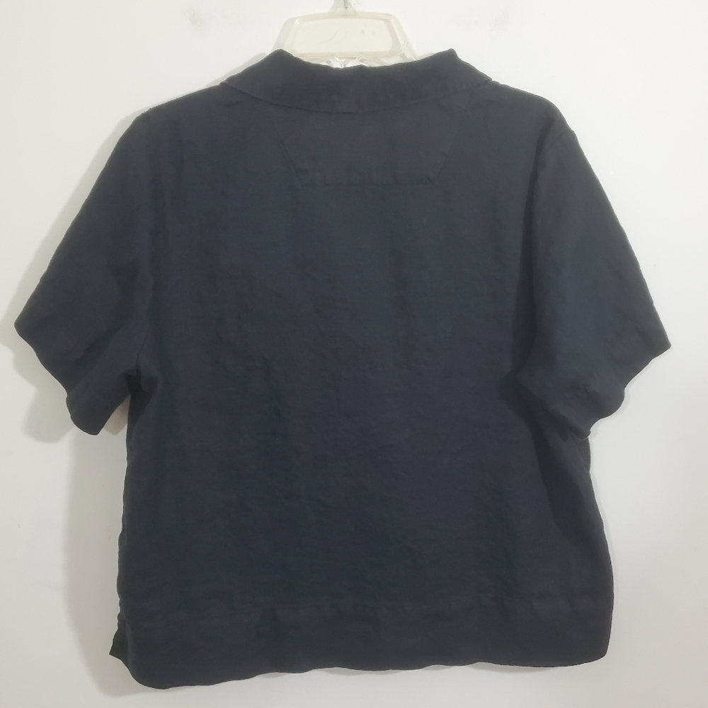 Quince 100% European Linen Short Sleeve Shirt Black Boxy Cropped Size Large Boho - Picture 7 of 9